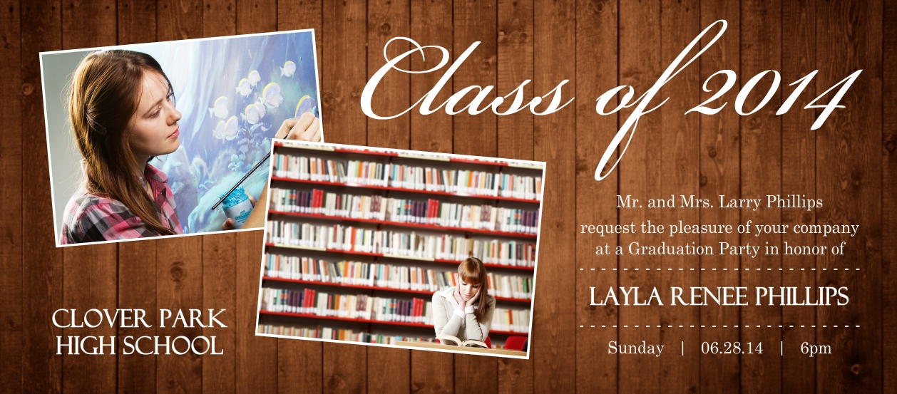 Wood-grain photo graduation announcement by PurpleTrail.com. graduation congratulations wording